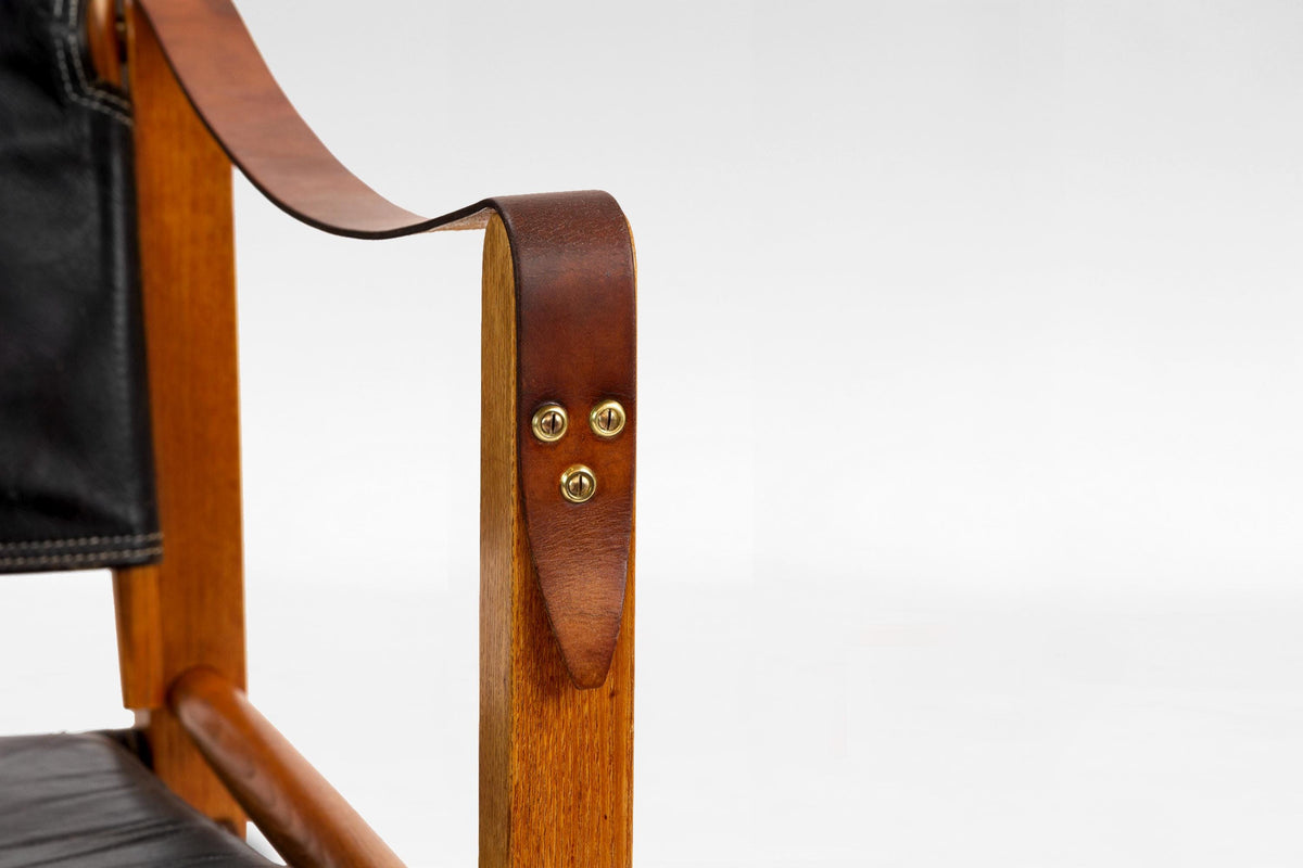 Safari Lounge Chairs in Black Leather & Ash Wood by Kaare Klint for Rud. Rasmussen, 1960s, Set of 2