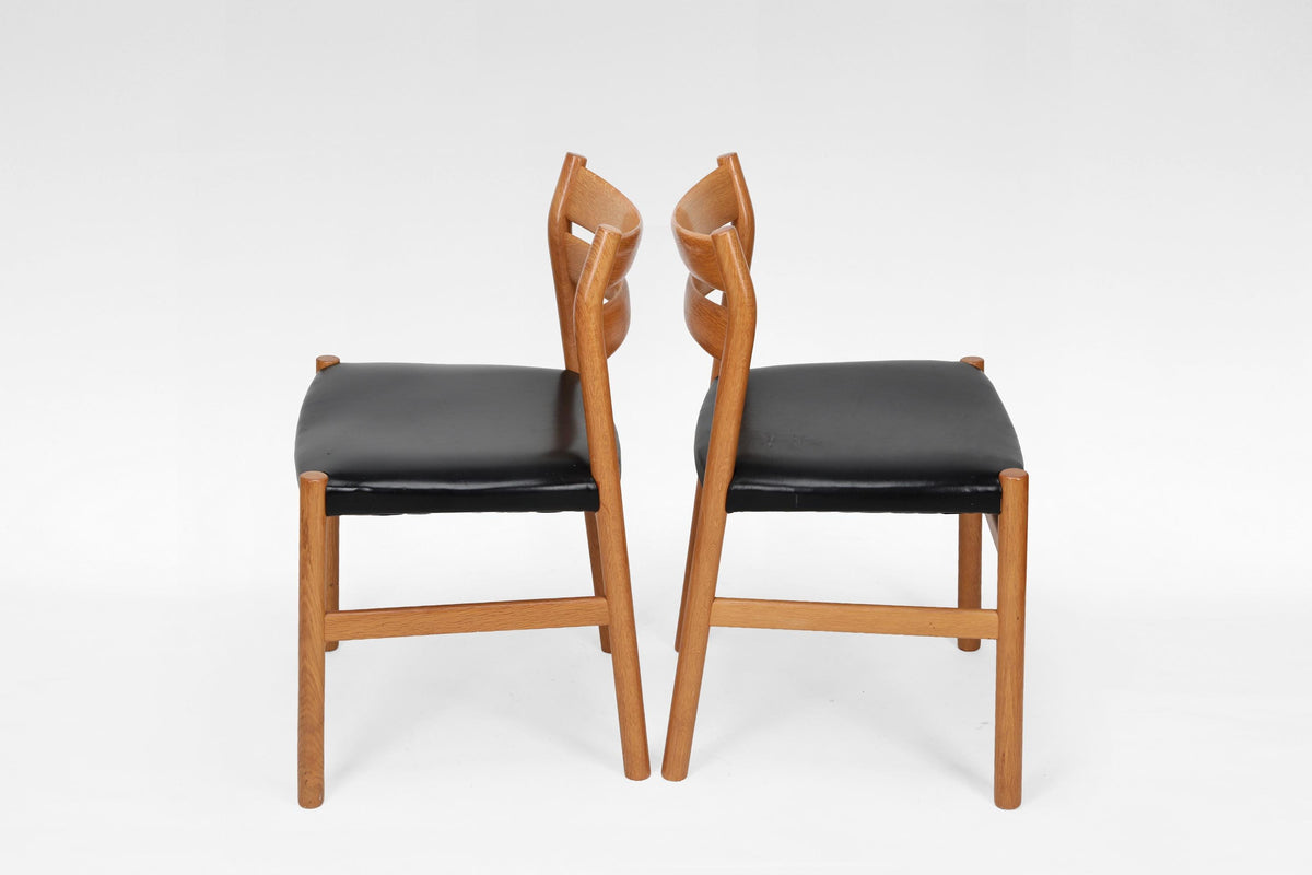 BM1 Dining Chairs in Oak & Black Leather, by Børge Mogensen for C.M. Madsen, 1960s, Set of 4