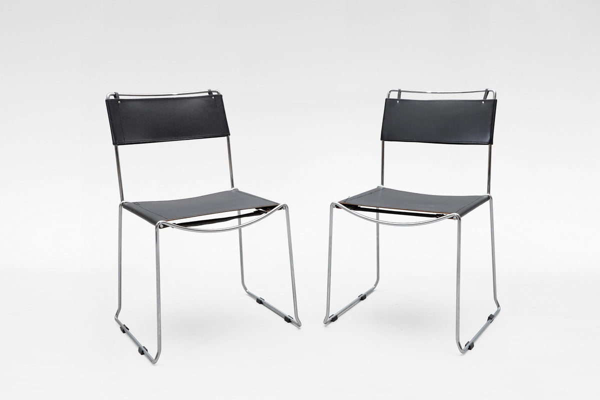 Alias Dining Chairs in Black Leather & Chrome by Giandomenico Belotti for Alias, 1980s, Set of 4