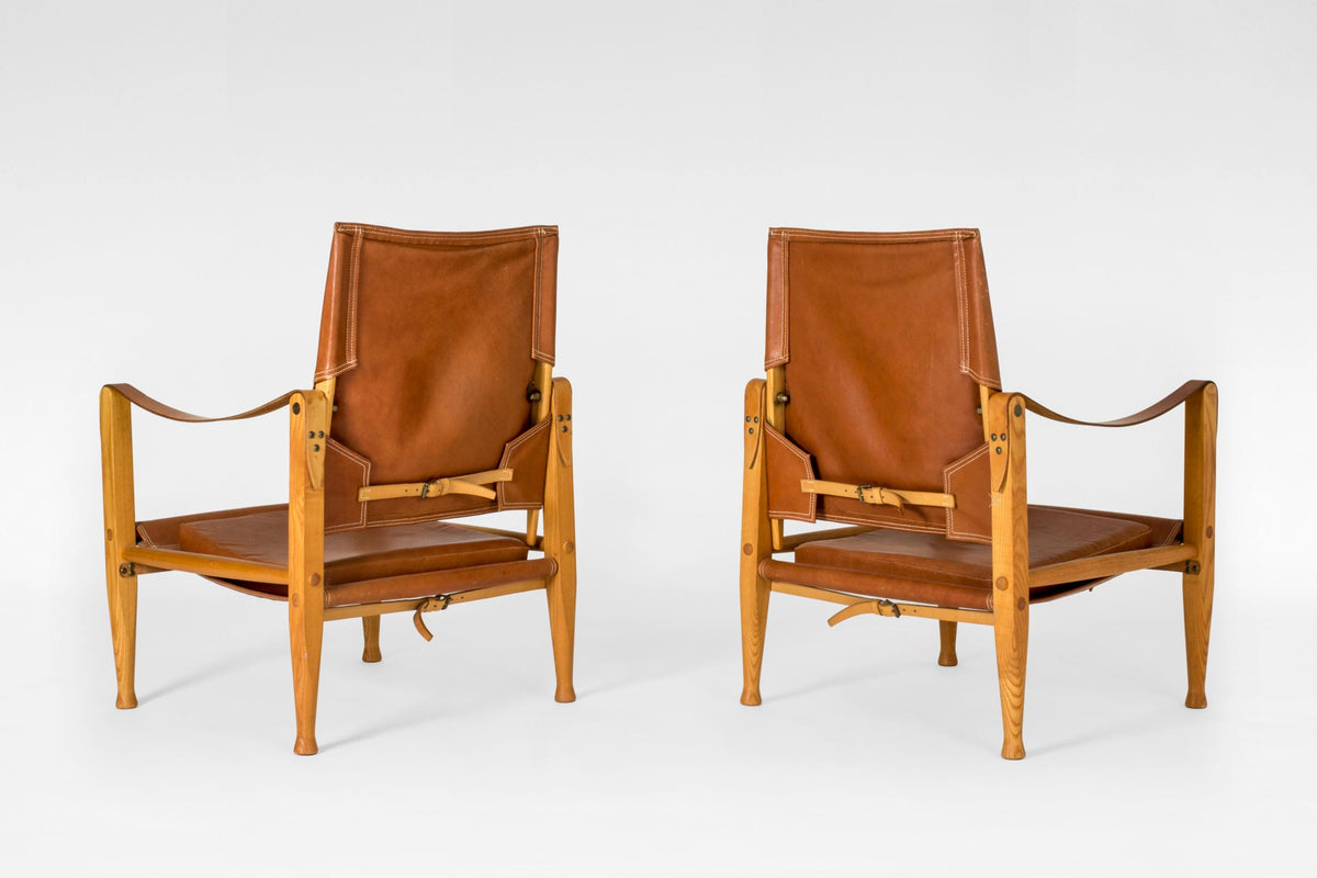 Safari Lounge Chairs in Cognac Leather & Ash by Kaare Klint for Rud. Rasmussen, 1960s, Set of 2