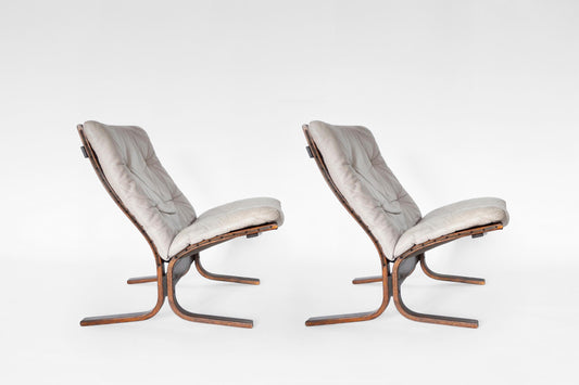 Siesta Lounge Chairs in Beige Leather & Bent Plywood by Ingmar Relling for Westnofa 1970s, Set of 2