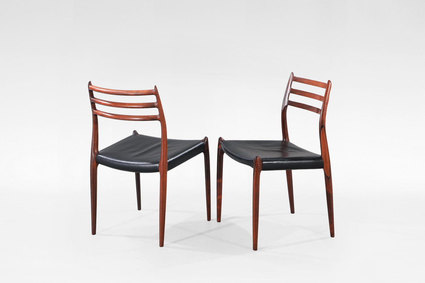 Vintage Rosewood Leather Niels Otto Møller Model 78 Dining Chairs J.L. Møller Mobelfabrik Denmark 1950s Set of 4  Mid Century Modern Design