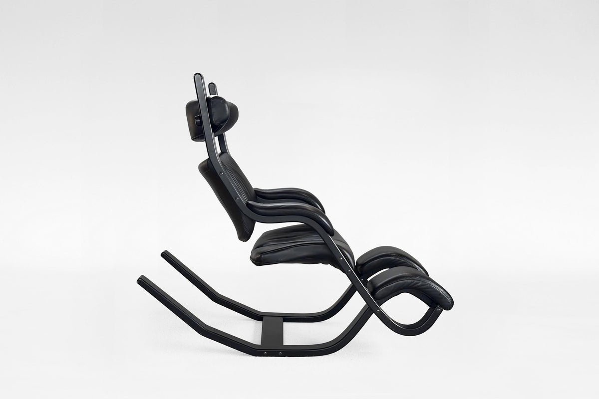 Gravity Balans Lounge Chair in Black Leather & Plywood by Peter Opsvik for Varier, 1990s