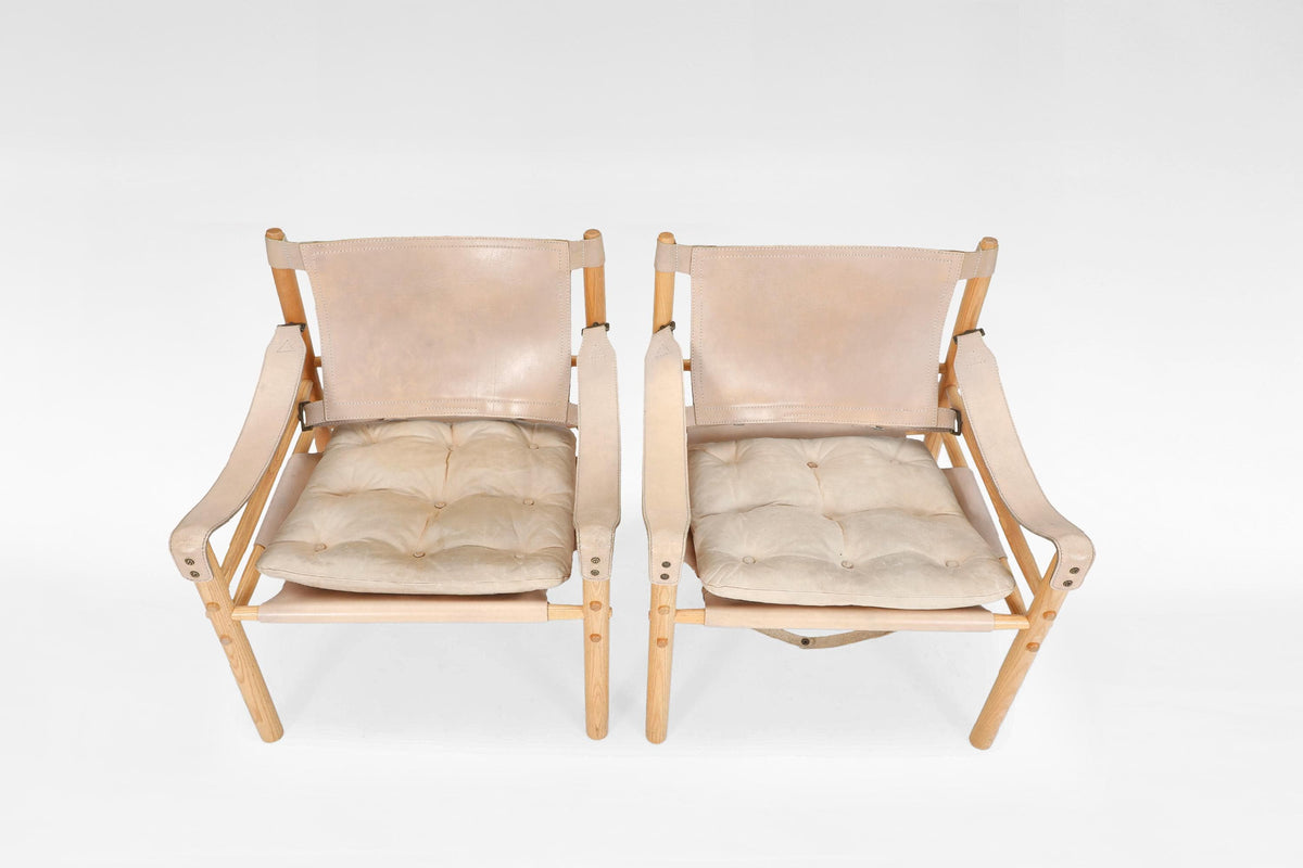 Scirocco Safari Lounge Chairs in Beige Leather & Ash by Arne Norell for Arne Norell AB, 1960s, Set of 2