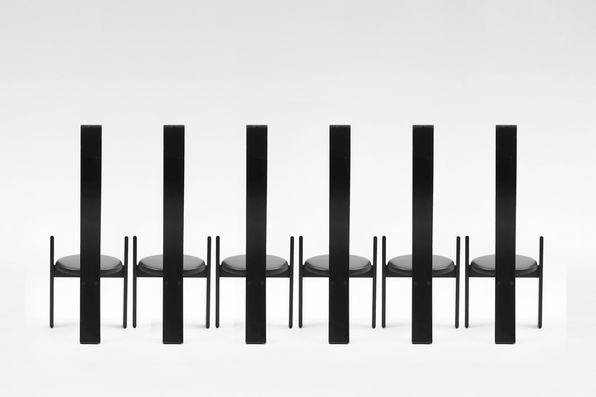 SD51 Golem Dining Chairs in Black Lacquered Wood & Leather by Vico Magistretti for Poggi, 1968, Set of 6