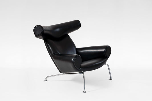 EJ100 Ox Chair in Black Leather & Steel by Hans J. Wegner for Erik Jørgensen, 1989