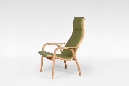 Lamino Lounge Chair in Olive Green Leather & Laminated Beech by Yngve Ekström for Swedese, 1956