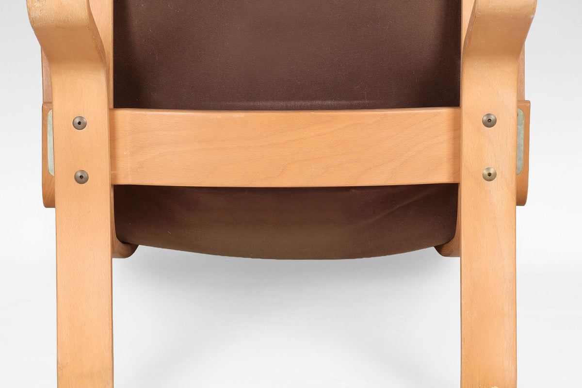 Focus Sling Lounge Chairs in Dark Brown Leather & Bent Plywood by Bramin Møbler, 1970s, Set of 2