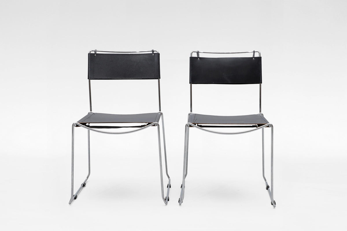 Alias Dining Chairs in Black Leather & Chrome by Giandomenico Belotti for Alias, 1980s, Set of 4