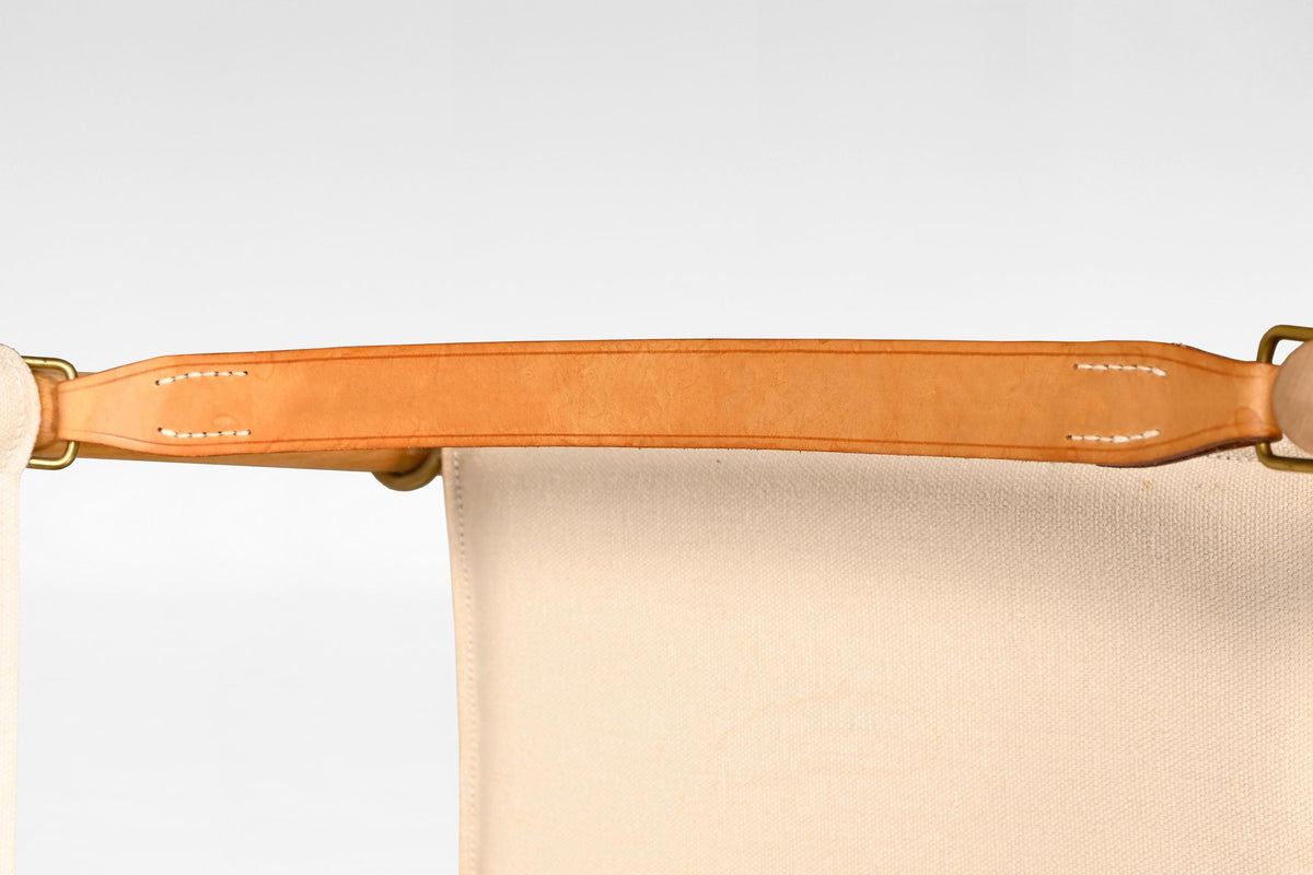 Folding Chair in Ash, Cotton Canvas, Natural Ash & Leather by Mogens Koch 1960s