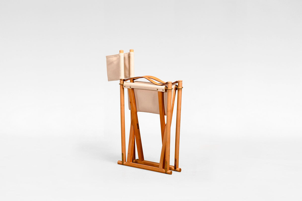 Folding Chair in Ash, Cotton Canvas, Natural Ash & Leather by Mogens Koch 1960s