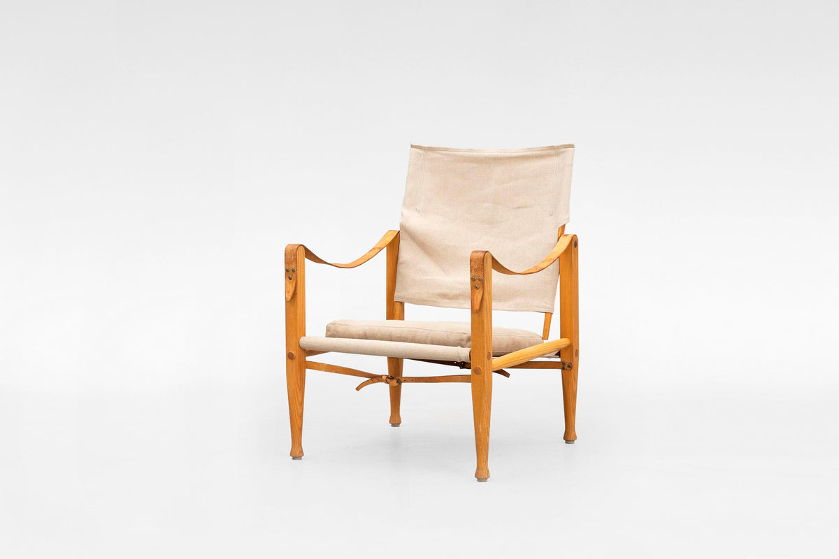 Safari Chair in Off-White Canvas & Ash Wood by Kaare Klint for Rud. Rasmussen, 1960s