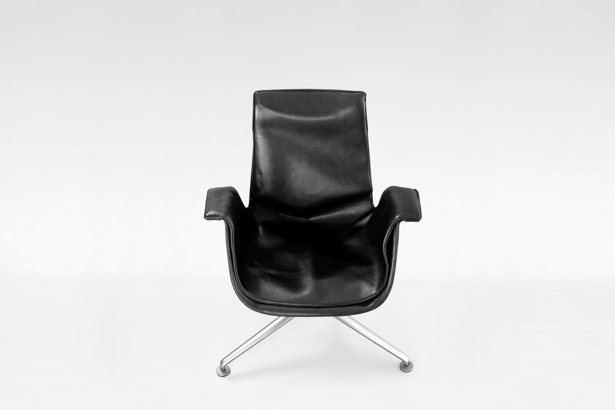 FK6727 Tulip Chairs in Black Leather & Steel by P.Fabricius & J.Kastholm for Kill International, 1960s, Set of 2