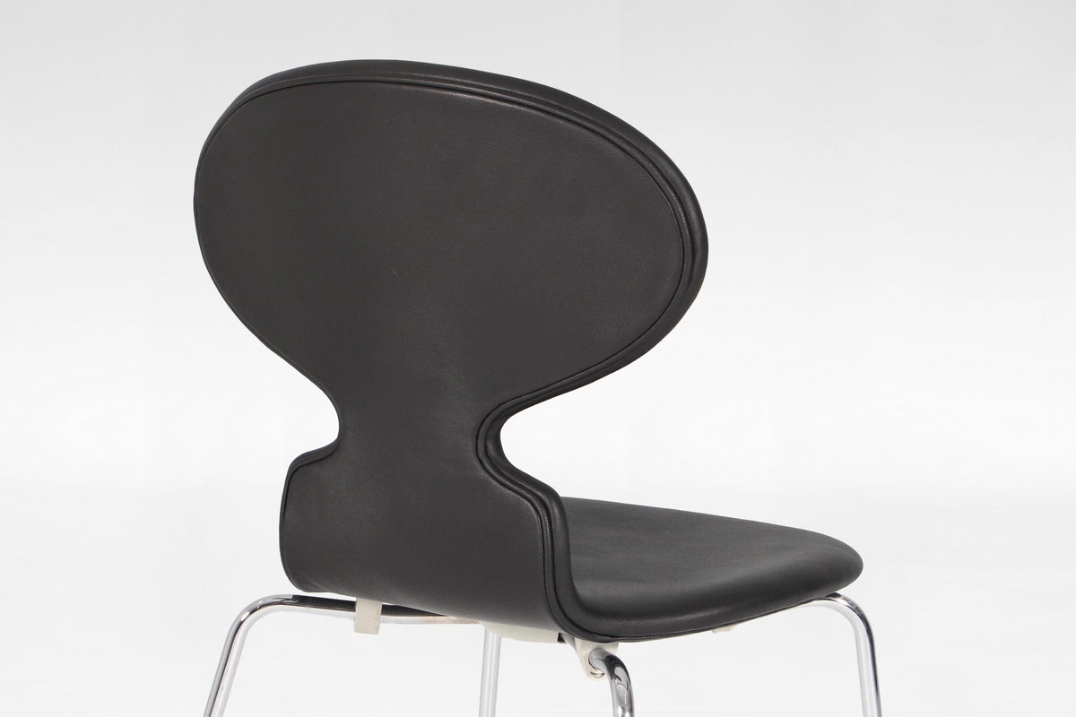 Ant Dining Chairs in Black Leather & Chrome by Arne Jacobsen for Fritz Hansen, 1960s, Set of 4