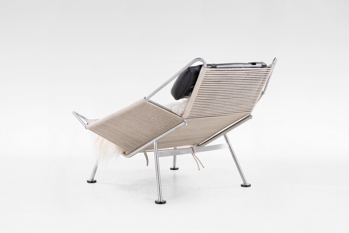 Flag Halyard Lounge Chair in Steel, Halyard Rope & Leather by Hans J. Wegner for PP Møbler, 1960s