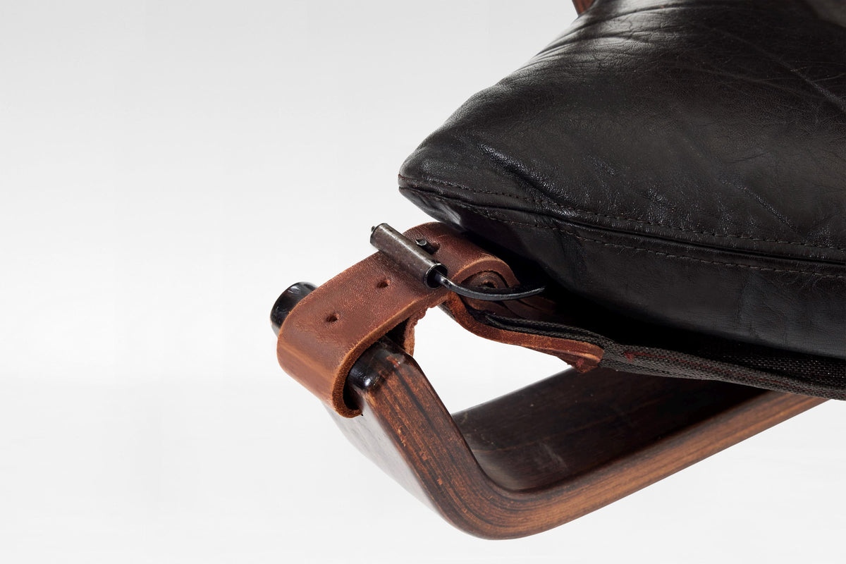 Superstar Lounge Chair in Black Leather & Bent Plywood by Sigurd Ressell for Trygg Møbler, 1970s