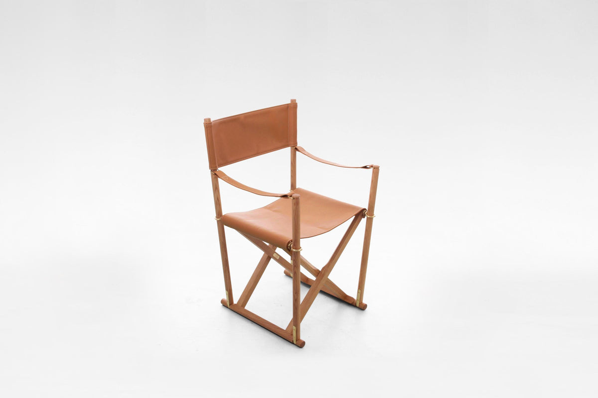 Folding Safari Chair in Cognac Leather & Solid Ash by Mogens Koch for Rud. Rasmussen, 1960s