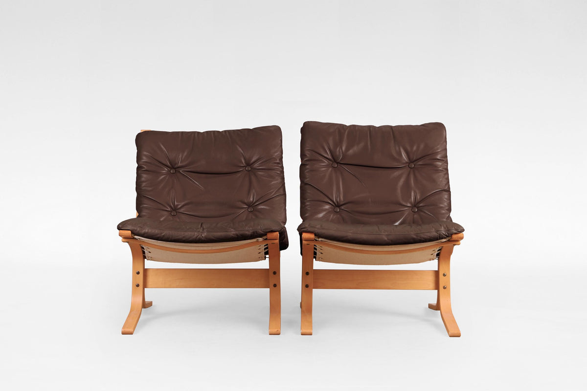 Siesta Lounge Chairs in Peanut Brown Leather & Plywood by Ingmar Relling for Westnofa, 1970s, Set of 2