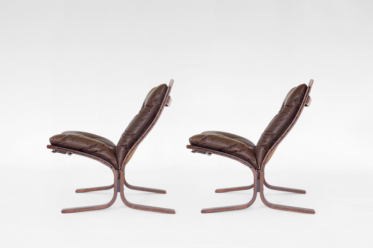 Siesta Lounge Chairs in Peanut Brown Leather & Plywood by Ingmar Relling for Westnofa, 1970s, Set of 2