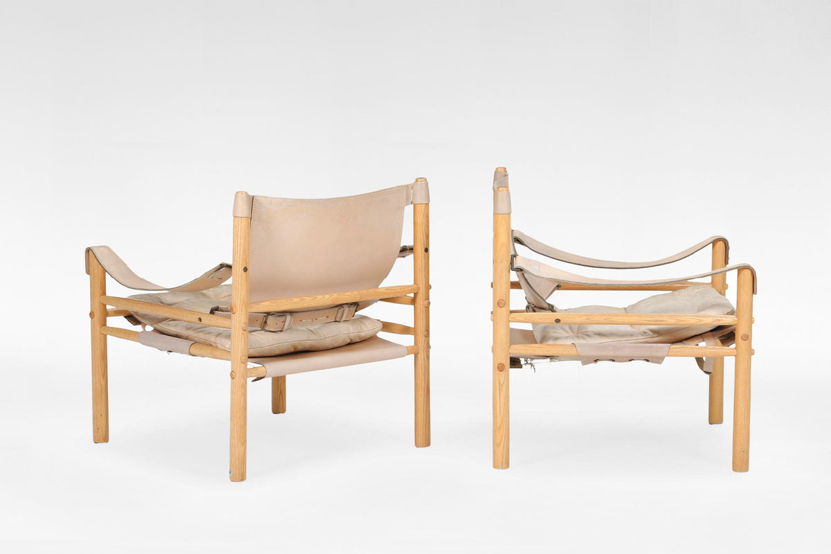 Scirocco Safari Lounge Chairs in Beige Leather & Ash by Arne Norell for Arne Norell AB, 1960s, Set of 2
