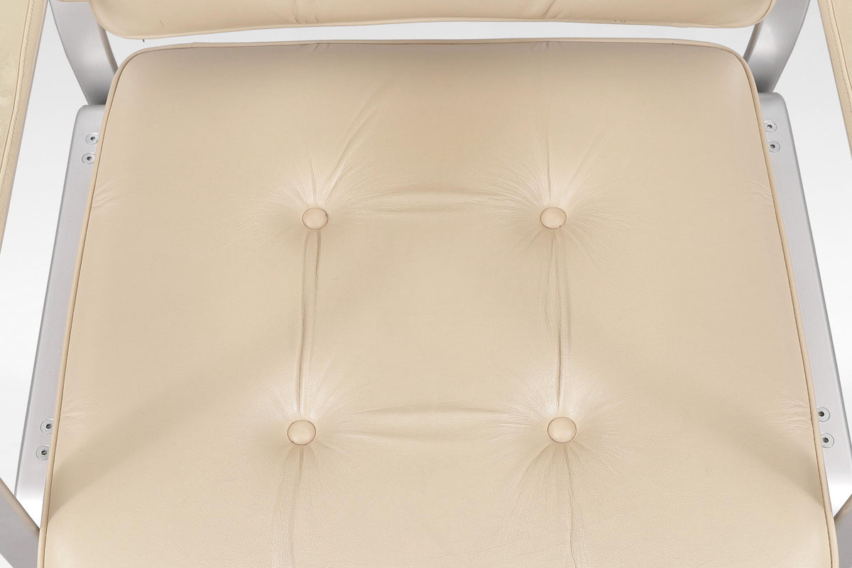 Mondo Armchairs in Beige Leather and Aluminum by Karl Erik Ekselius for JOC Vetlanda, 1970s, Set of 2