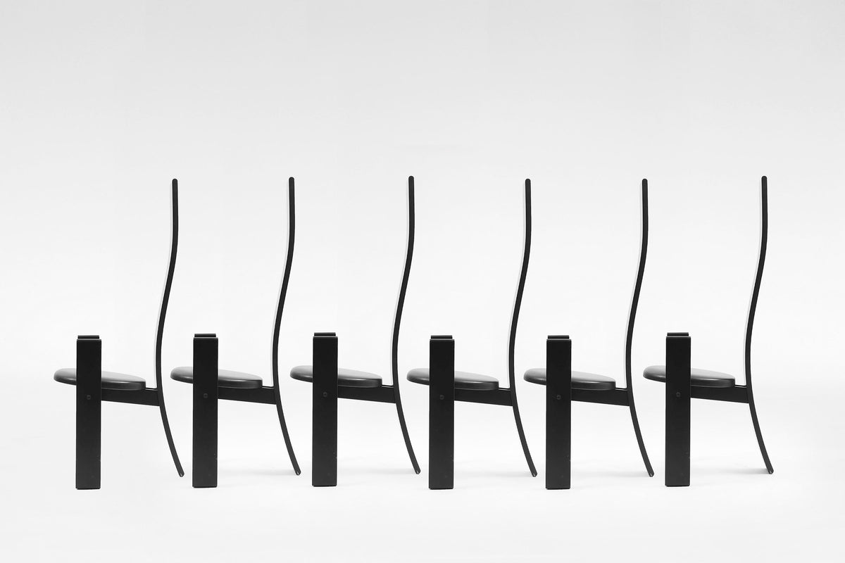 SD51 Golem Dining Chairs in Black Lacquered Wood & Leather by Vico Magistretti for Poggi, 1968, Set of 6