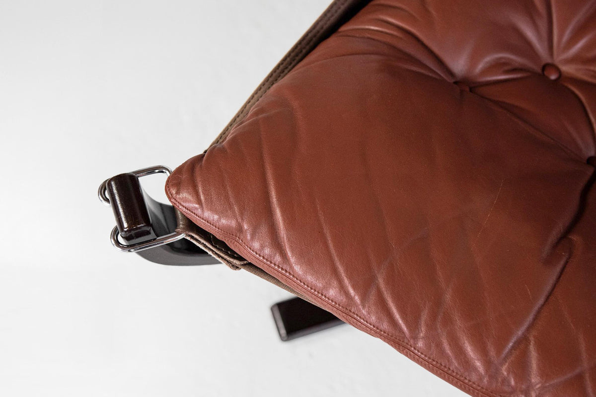 High-Back Falcon Lounge Chairs in Cognac Leather & Plywood by Sigurd Ressell for Vatne Møbler, 1970s, Set of 2