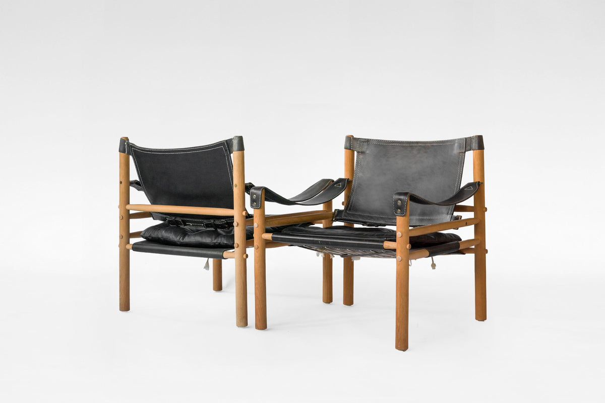 Scirocco Safari Lounge Chairs in Black Leather & Ash by Arne Norell for Arne Norell AB, 1960s, Set of 2