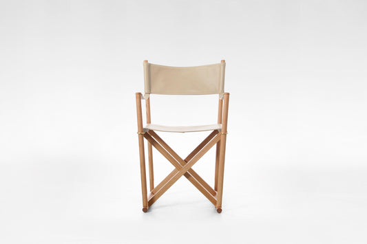 Folding Safari Chair in Beige Leather & Solid Ash by Mogens Koch for Rud. Rasmussen, 1960s