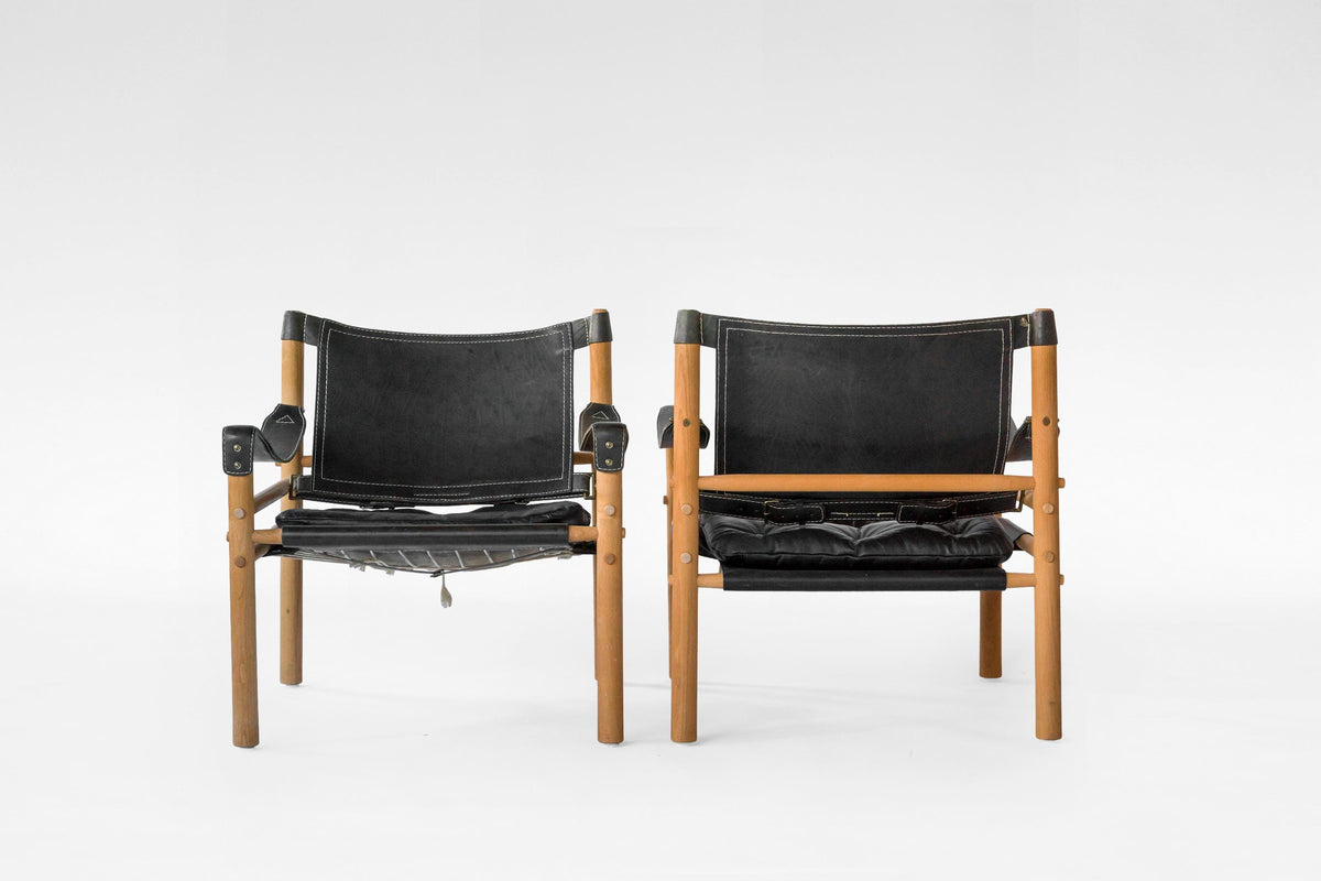 Scirocco Safari Lounge Chairs in Black Leather & Ash by Arne Norell for Arne Norell AB, 1960s, Set of 2