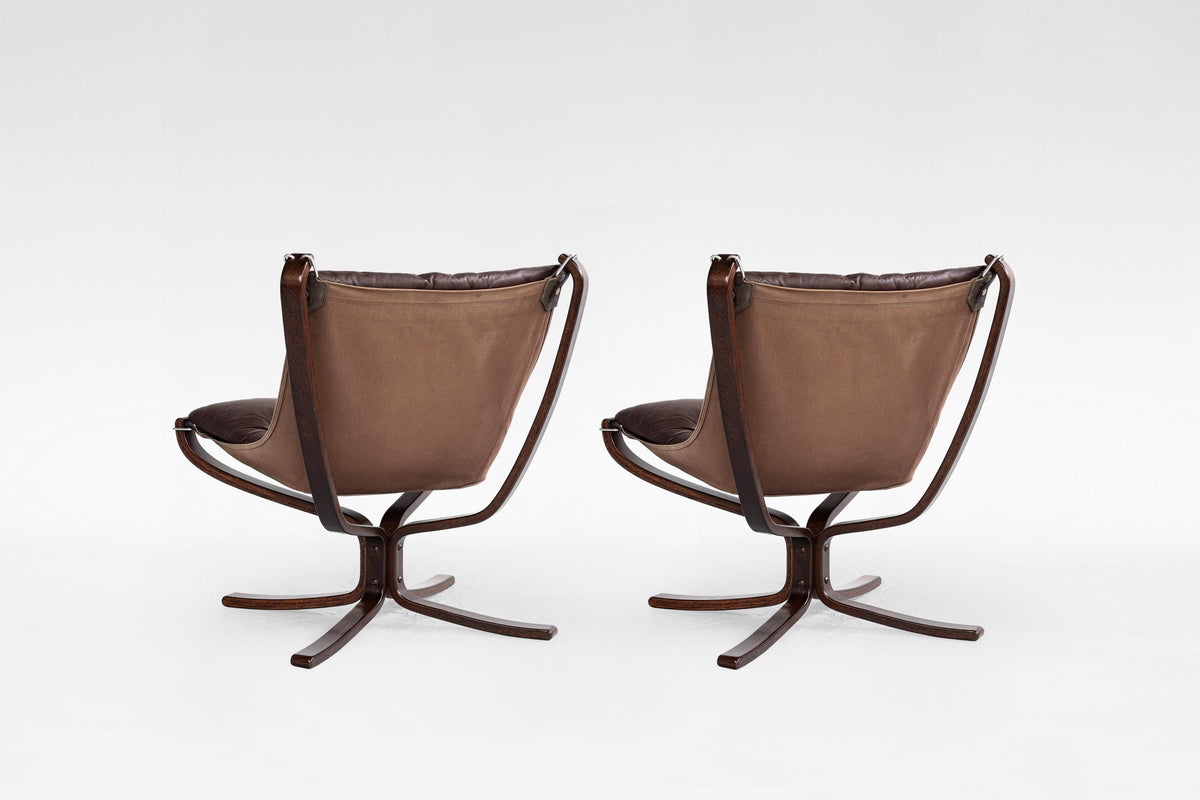 Falcon Lounge Chairs in Dark Brown Leather & Bentwood by Sigurd Ressell for Vatne Møbler, 1970s, Set of 2