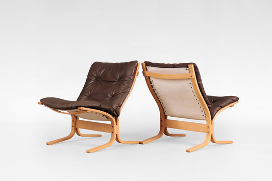 Siesta Lounge Chairs in Peanut Brown Leather & Plywood by Ingmar Relling for Westnofa, 1970s, Set of 2