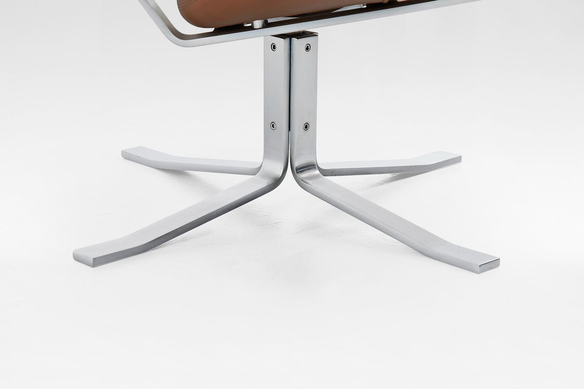 EJ5 Corona Lounge Chairs in Cognac Leather & Steel by Poul M. Volther for Erik Jørgensen, 1960s, Set of 2