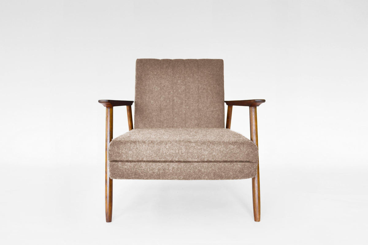 Azuolas Convertible Sleeping Armchair In Cream Beige Felt & Oak by V.E. Cukermaniene for VBK, 1970s
