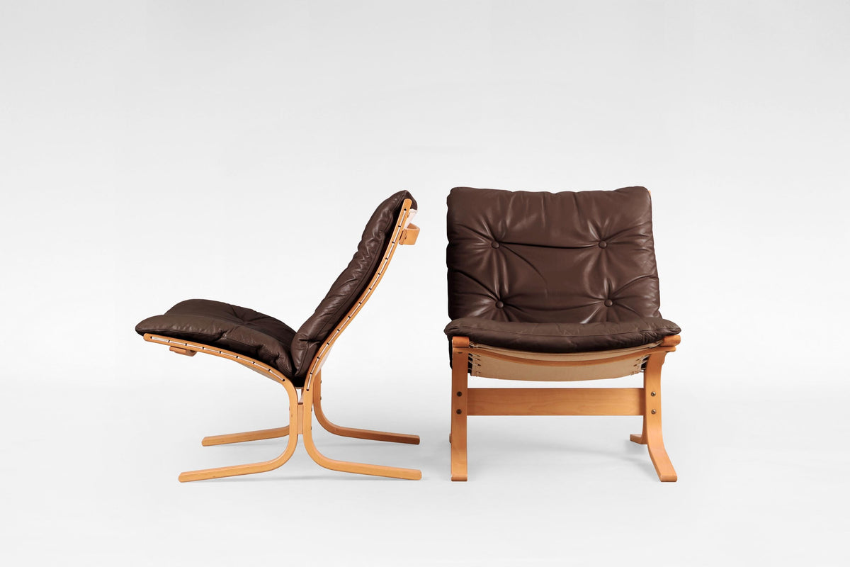 Siesta Lounge Chairs in Peanut Brown Leather & Plywood by Ingmar Relling for Westnofa, 1970s, Set of 2