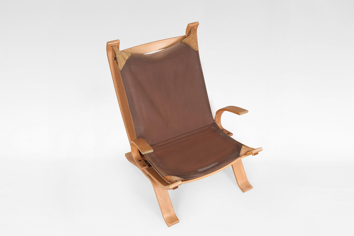 Focus Sling Lounge Chairs in Dark Brown Leather & Bent Plywood by Bramin Møbler, 1970s, Set of 2
