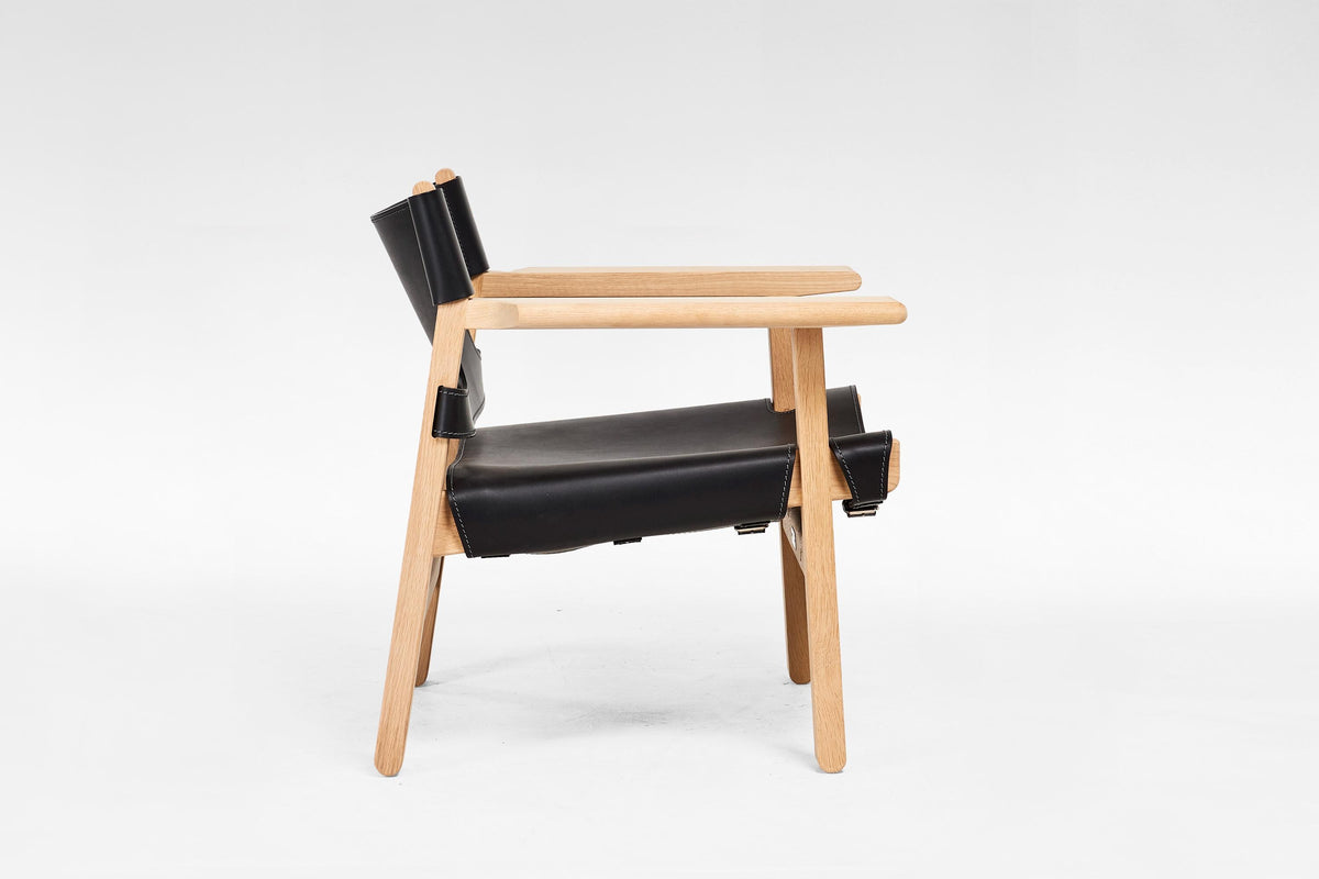 Spanish Chair in Oak & Black Leather by Børge Mogensen for Fredericia Stolefabrik, 1960s