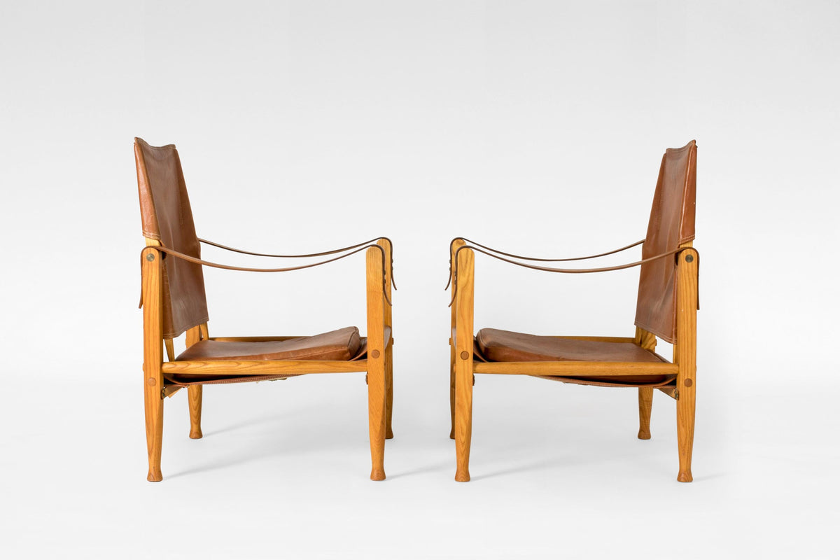 Safari Lounge Chairs in Cognac Leather & Ash by Kaare Klint for Rud. Rasmussen, 1960s, Set of 2