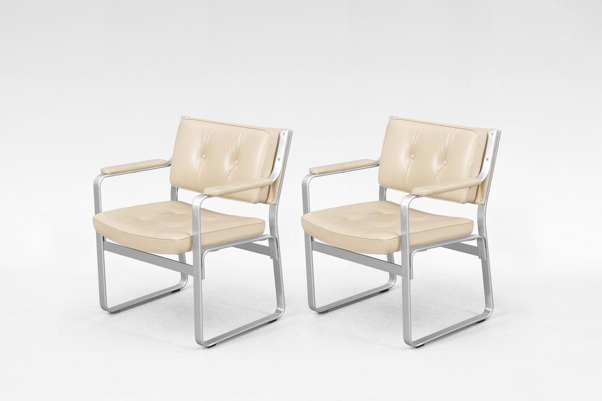 Mondo Armchairs in Beige Leather and Aluminum by Karl Erik Ekselius for JOC Vetlanda, 1970s, Set of 2