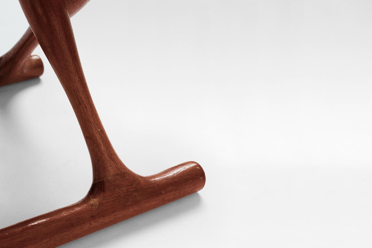 Guldhøj Folding Stool in Teak & Black Leather by Poul Hundevad for Hundevad & Co., 1950s