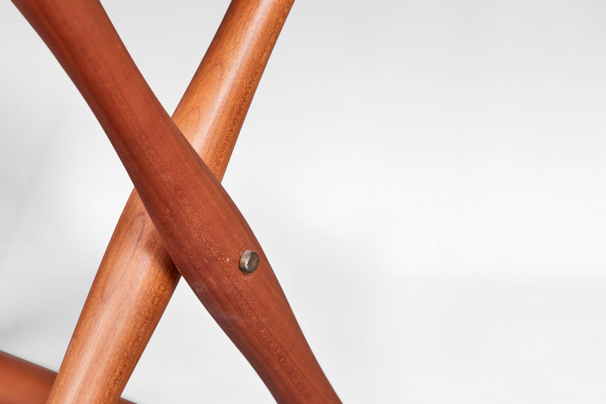 Egyptian Stool in Cognac Leather & Teak by Ole Wanscher for PJ Møbler, 1950s