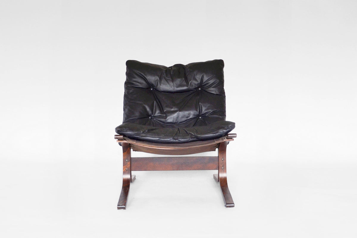 Siesta Lounge Chair in Black Leather & Bent Plywood by Ingmar Relling for Westnofa, 1970s