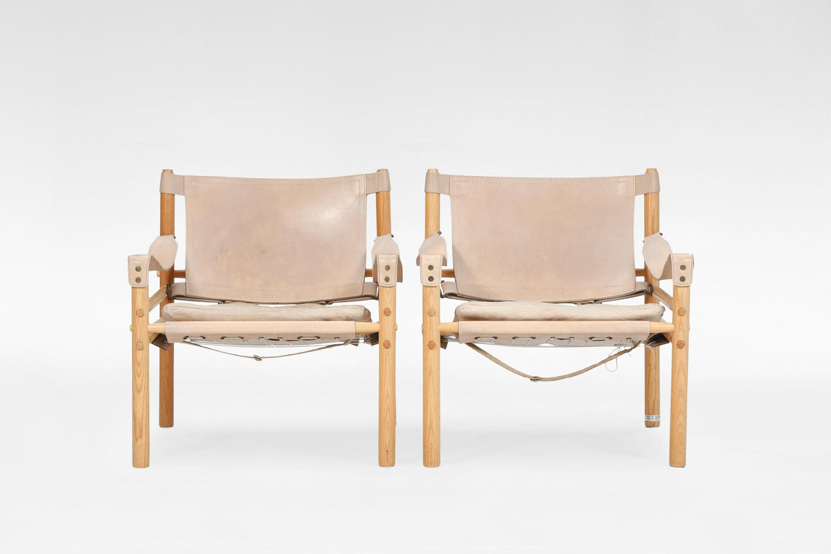 Scirocco Safari Lounge Chairs in Beige Leather & Ash by Arne Norell for Arne Norell AB, 1960s, Set of 2
