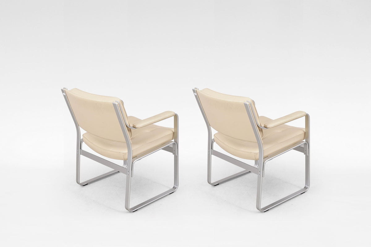 Mondo Armchairs in Beige Leather and Aluminum by Karl Erik Ekselius for JOC Vetlanda, 1970s, Set of 2
