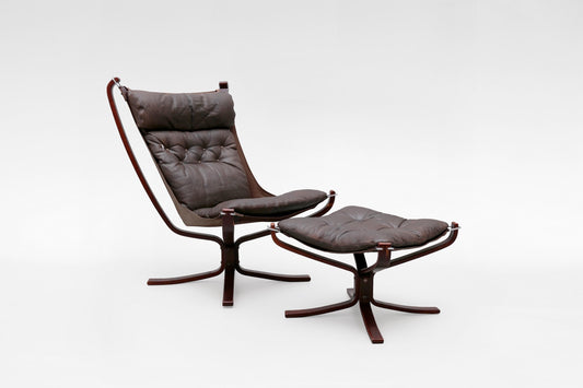 Falcon Lounge Chair & Ottoman in Dark Brown Leather by Sigurd Ressell for Vatne Møbler, 1970s, Set of 2