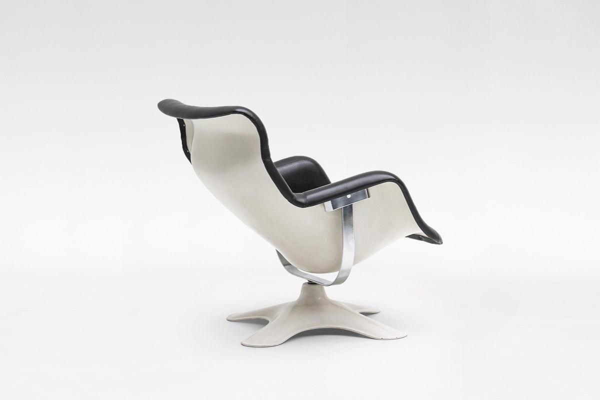 Karuselli Lounge Chair in Black Leather & White Fiberglass by Yrjö Kukkapuro for Avarte, 1960s