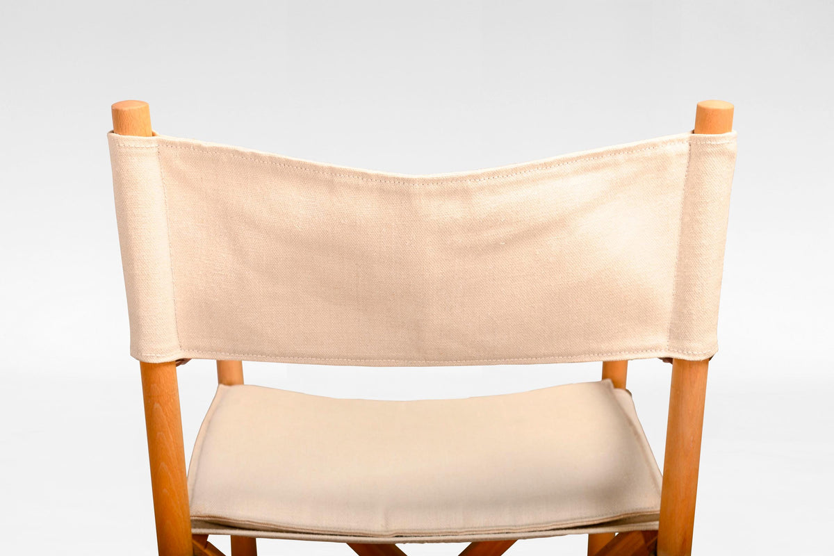 Folding Chair in Ash, Cotton Canvas, Natural Ash & Leather by Mogens Koch 1960s