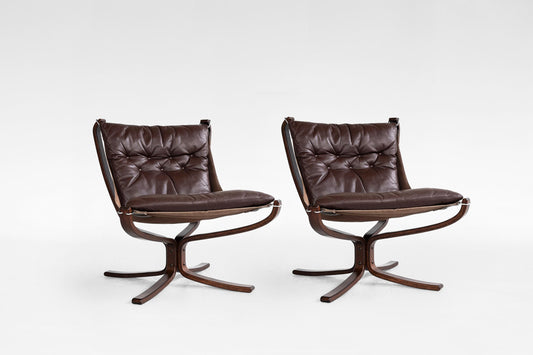 Falcon Lounge Chairs in Dark Brown Leather & Bentwood by Sigurd Ressell for Vatne Møbler, 1970s, Set of 2