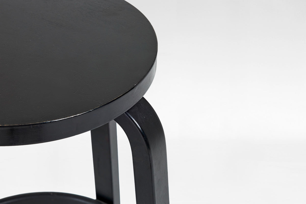 Model 64 Bar Stools in Black Painted Plywood by Alvar Aalto for Artek, 1930s, Set of 4