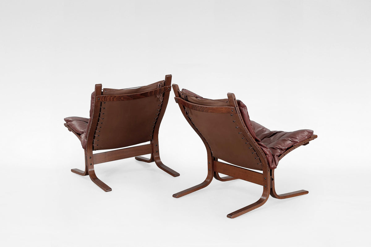 Siesta Lounge Chairs in Dark Brown Leather & Plywood by Ingmar Relling for Westnofa, 1970s, Set of 2